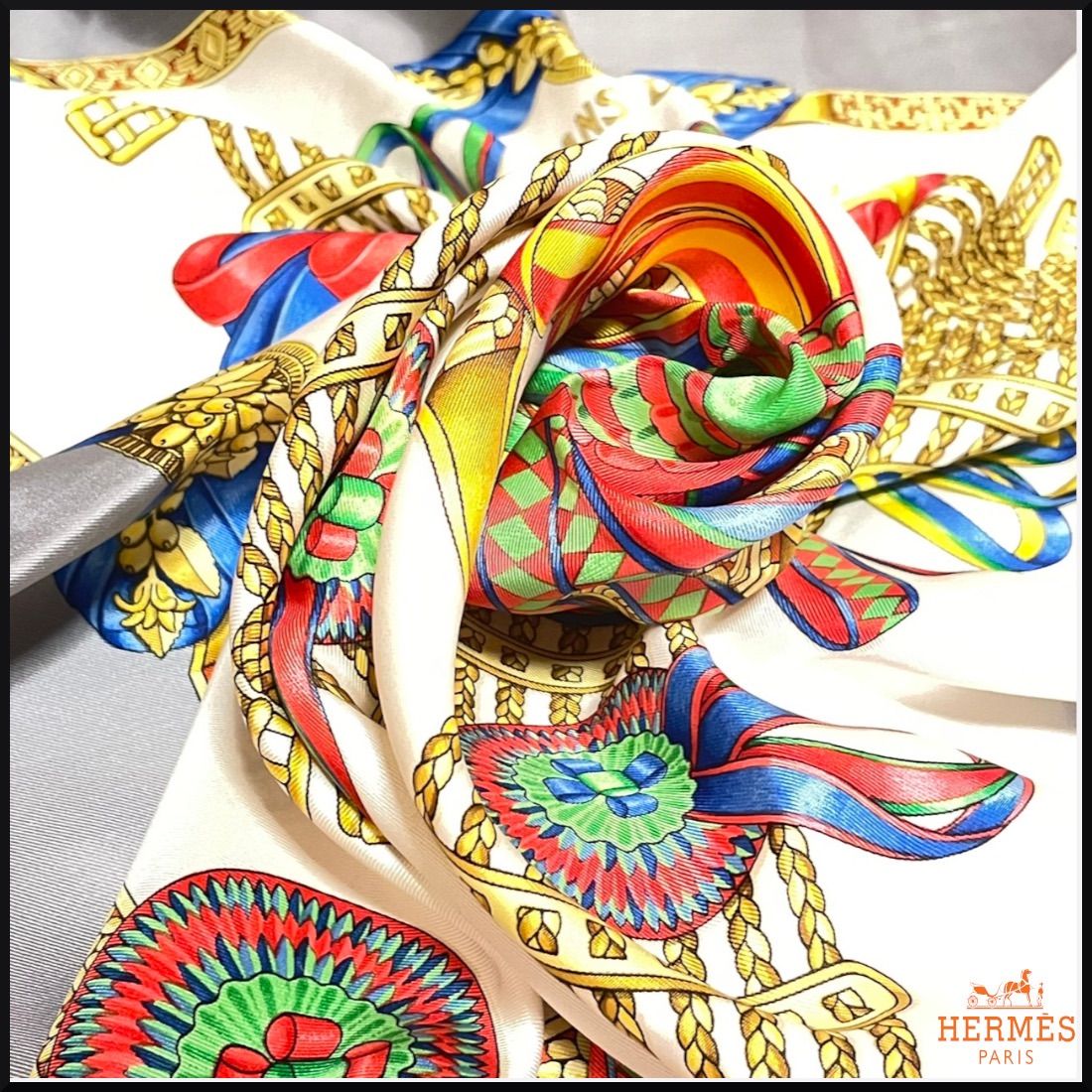 HERMES エルメス カレ90 馬のリボン スカーフ タグなし 箱付きタグ無し】HERMES(エルメス)カレ90 馬のリボン スカーフ - メルカリ