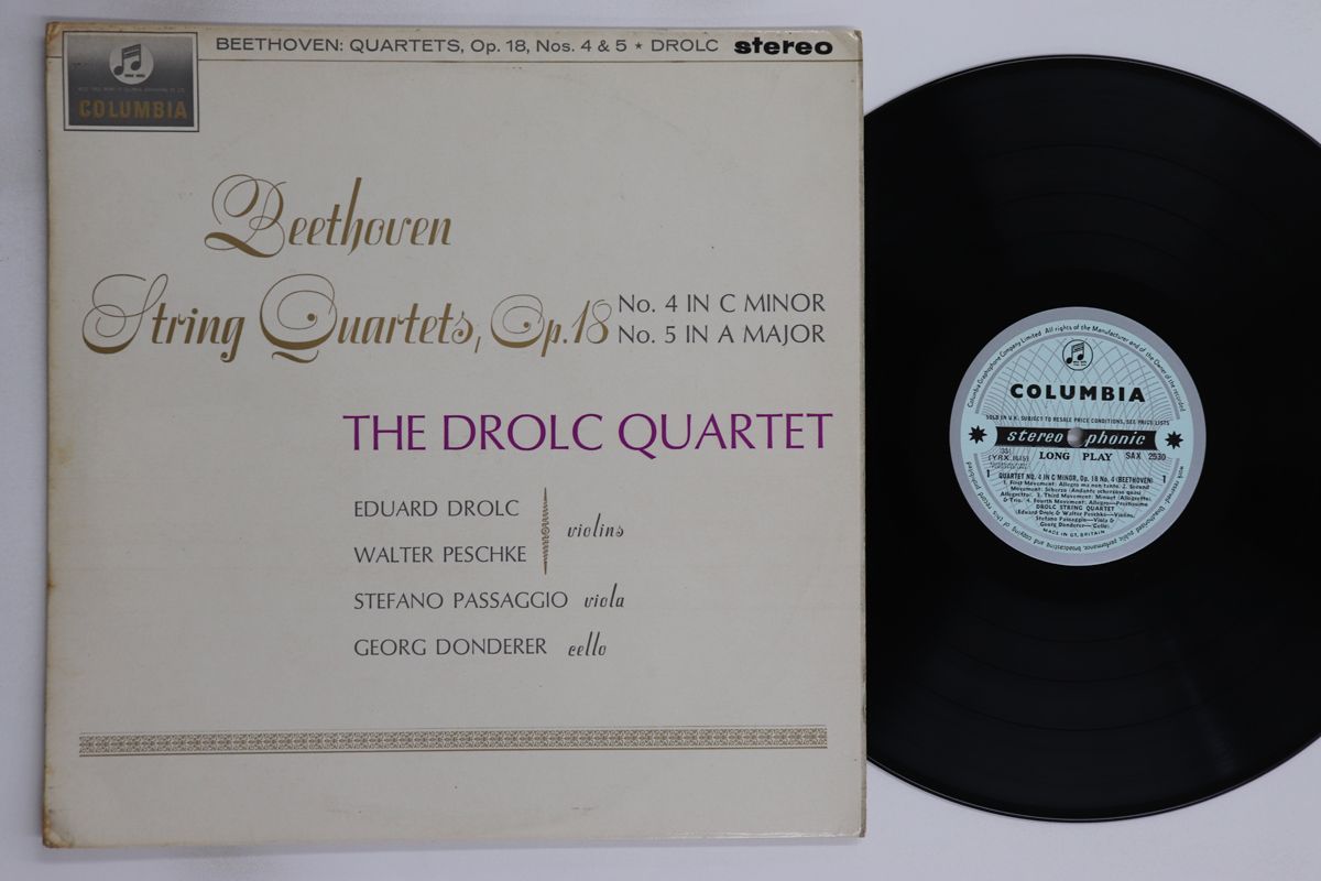 英LP ドロルツ弦楽四重奏団 ベートーヴェン 四重奏曲 第4番 ハ短調 作品18の4 / 四 SAX2530 COLUMBIA /00260 英LP ドロルツ弦楽四重奏団 ベートーヴェン 四重奏曲 第4番 ハ