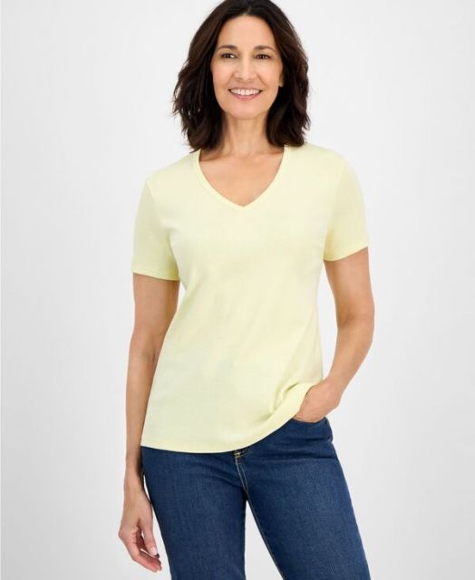 売れ筋商品|||スタイルアンドコー カットソー トップス レディース Women's Short Sleeve V-Neck Cotton Top, XS - 4X Industrial Blue 送料無料】 スタイルアンドコー レディース シャツ トップス