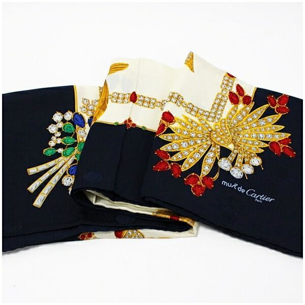 カルティエ スカーフ ネイビー 宝石柄 中古 must de Cartier - メルカリ