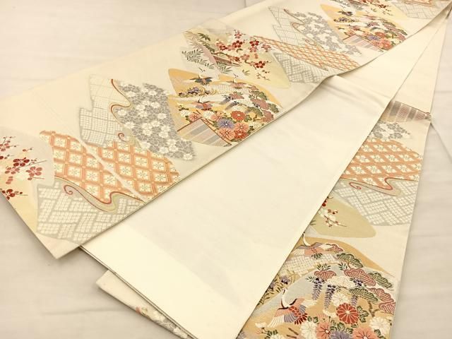 平和屋着物◎六通柄袋帯 唐織 煌砂綴 九百錦 飛鶴花文 金銀糸 正絹