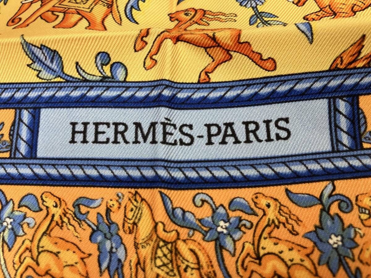 HERMESカレプリーツ。CHASSE EN INDE 箱あり HERMES エルメス カレ90