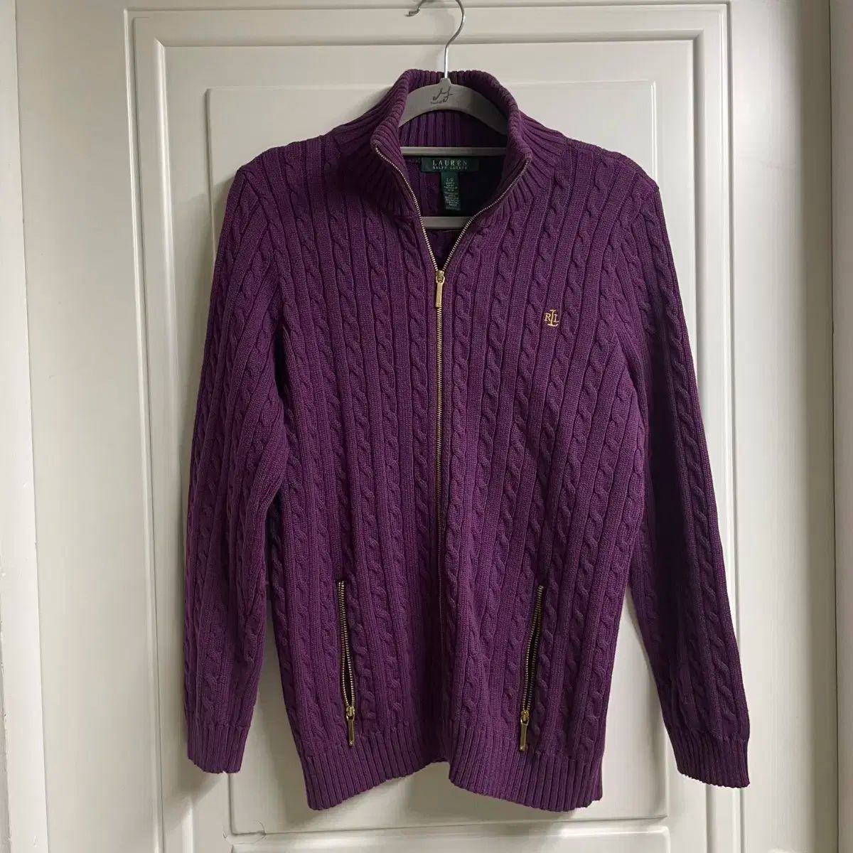 Lauren Ralph Lauren ラルフローレン 紫 ケーブル編み ニット ジップアップ