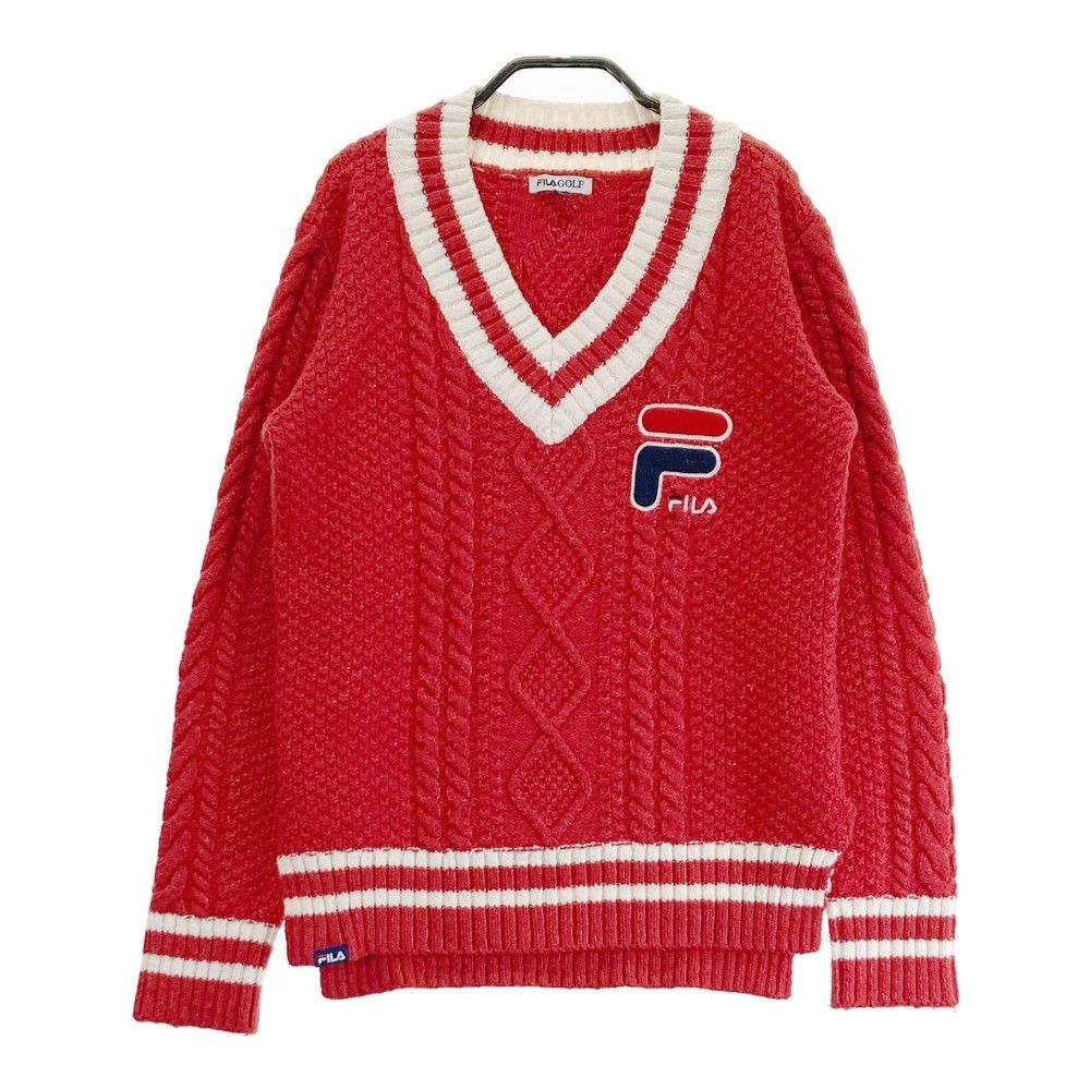 サイズ：L FILA GOLF フィラゴルフ Vネック ニットセーター レッド系