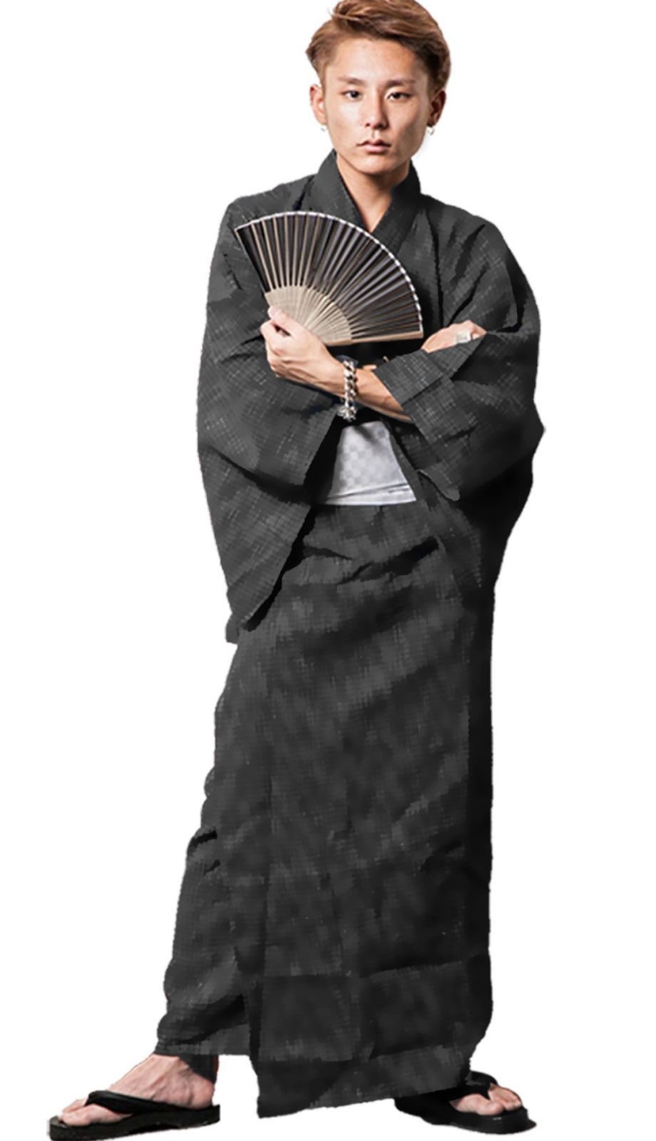 グレー 紺 黒 半袖 メンズ メンズ 帯 扇子 下駄タイプ草履の4点セット セット セット 男性 浴衣