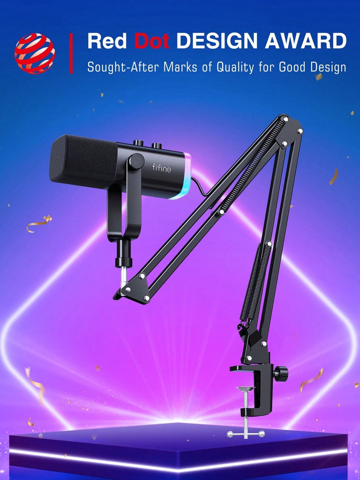 USB|XLRダイナミックマイクキット ブームアームスタンド付き ヘッドフォンジャック|ミュート|RGB ライブストリーミング 録音 ポッドキャスト PCビデオ用AM8T