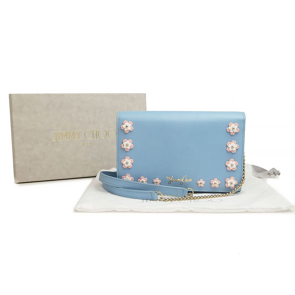 ジミーチュウ JIMMY CHOO ジュリエ フラワーガーデン 桜 花柄 ウォレットチェーン 長財布 ソフトブルー 日本限定 箱付（未使用　展示品） ジミーチュウ JIMMY CHOO ジュリエ フラワーガーデン 桜 花柄
