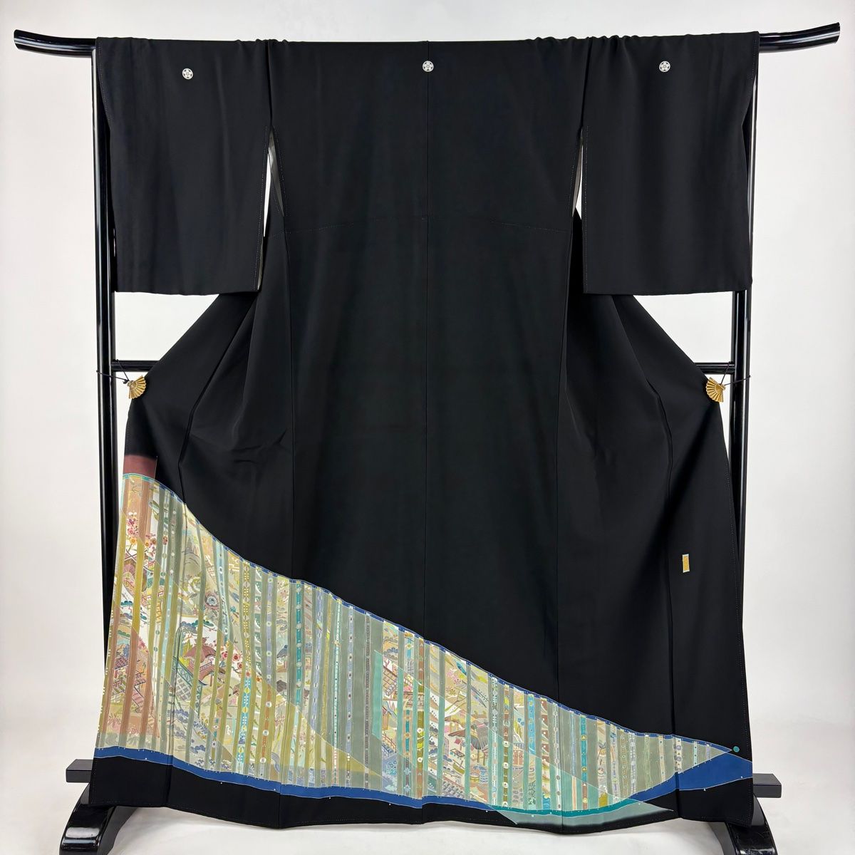 黒留袖 身丈165cm 裄丈68cm L 袷 落款あり 建物 松竹梅 ぼかし 黒 正絹