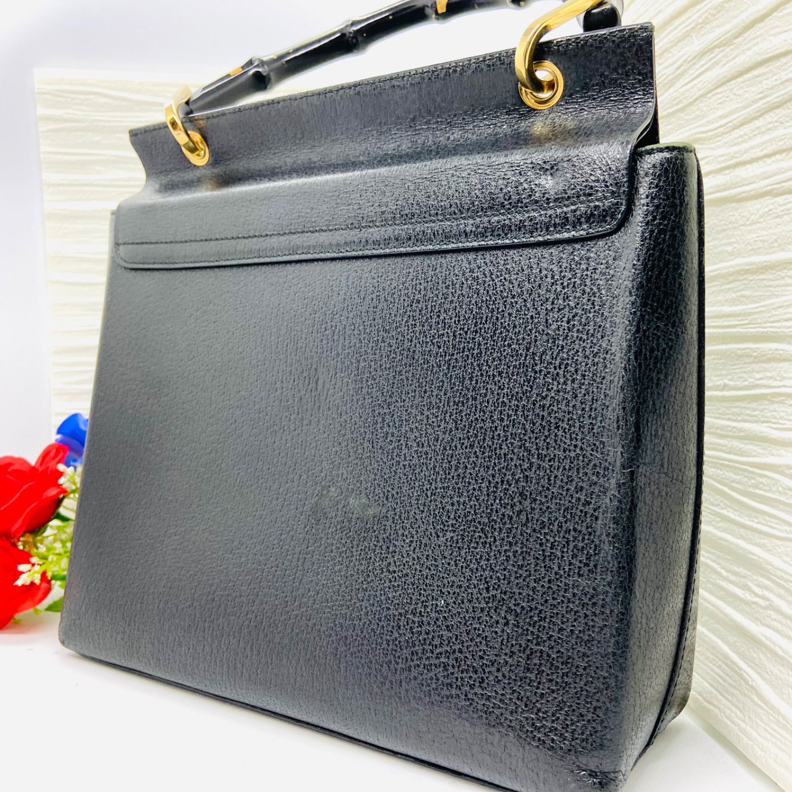 GUCCI グッチ バンブー ハンドバッグ レザー ブラック フラップ式 型  
