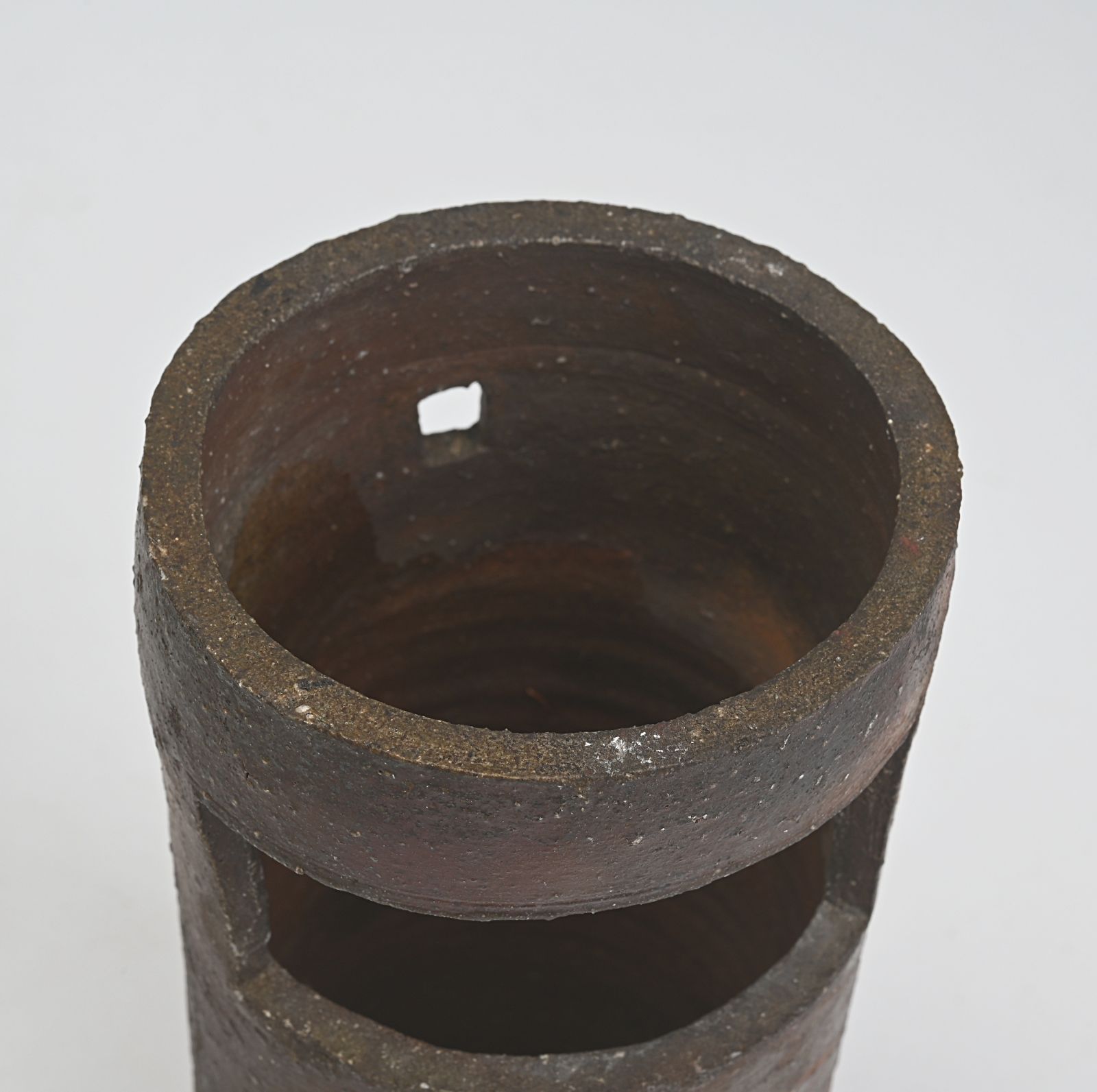 石田陶春 丹波焼 掛花入 共箱付 茶道具 花瓶 花器 茶道具 丹波