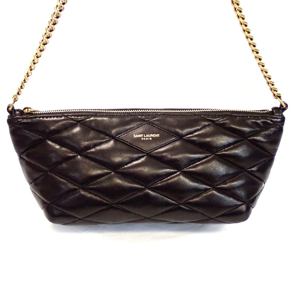 Th988991 サンローラン チェーンショルダーバッグ キルティング 755979 本革 ブラック|ゴールド金具 SAINT LAURENT