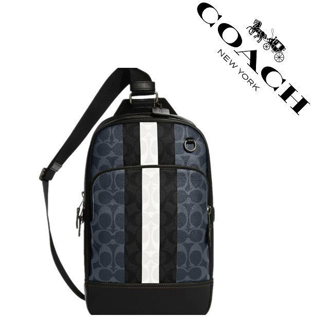 新作 COACH コーチバッグ C3229 ネイビー×チョーク×ブラック ボディーバッグ ショルダーバッグ シグネチャー 斜めがけバッグ  アウトレット品 新品未使用 - メルカリ