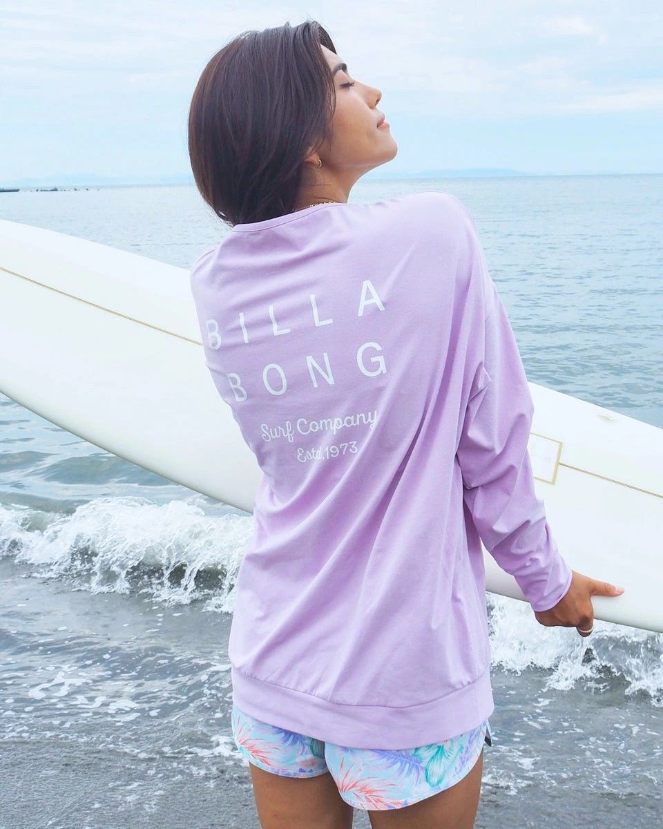 2025春夏 BILLABONG|ビラボン 水陸両用 MORFY LOGO LS BOAT NECK TEE RASH 長袖ラッシュガード WHT レディース BF013856
