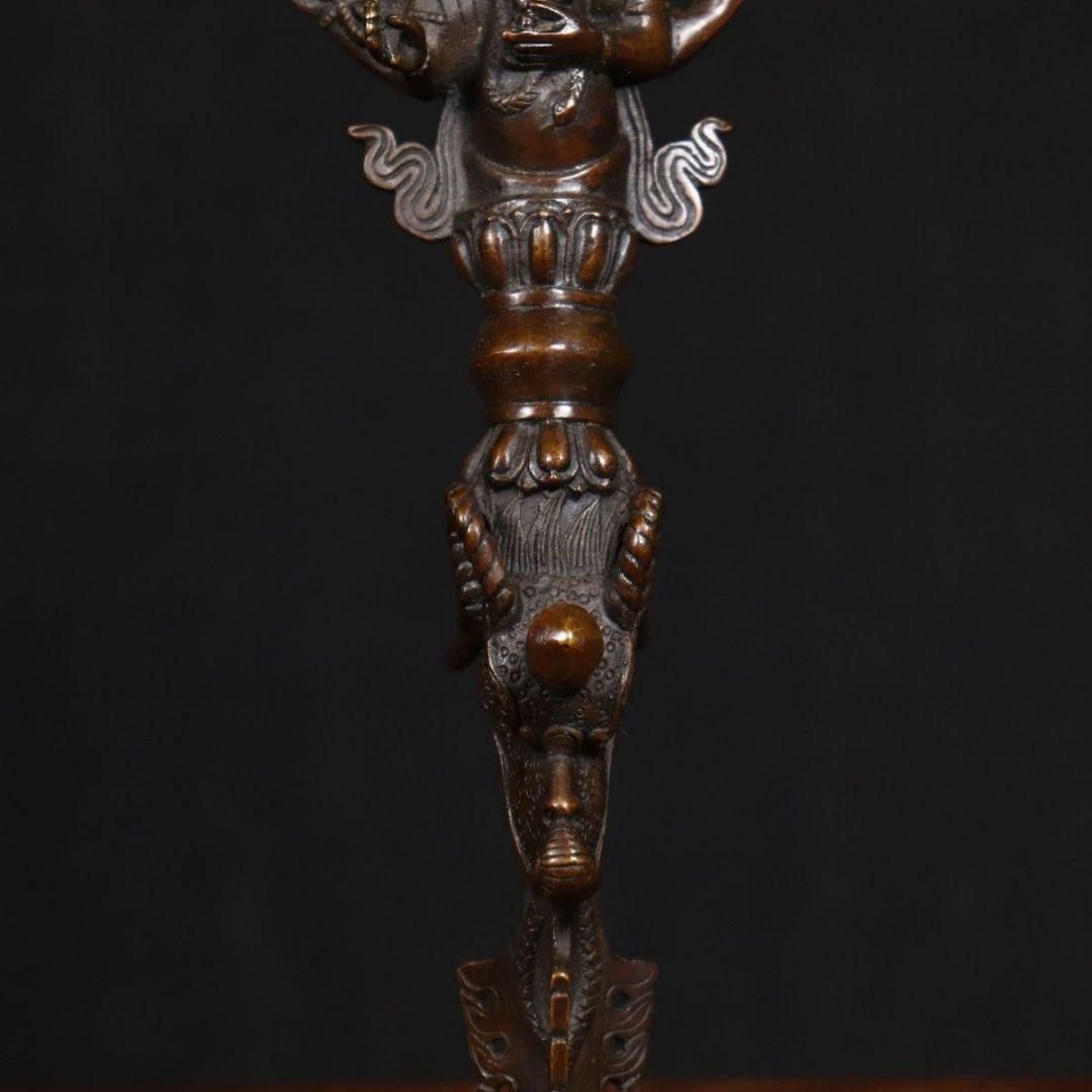銅製 三面密教法器 置物 馬頭金剛杵 降魔明王 装飾品 工芸品