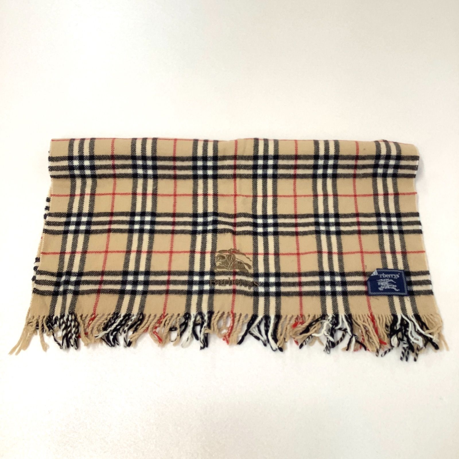 【良品】バーバリーロンドン　ノバチェック　ウールマフラー　大判　ホース刺繍ロゴ バーバリーロンドン ノバチェック柄マフラー カシミヤ100