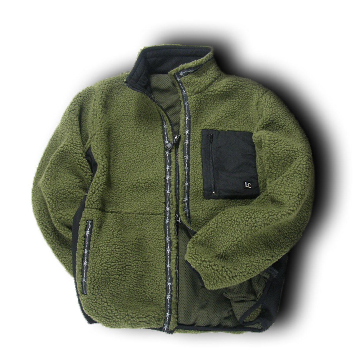 LAST CHANCE SPORTSWEAR ラストチャンス スポーツウェア 有刺鉄線 ボア フリース アウター ダブルジップ バーブドワイヤー ボアフリース シープボア オリーブ カーキ エクストリームスポーツ ｜ 秋冬
