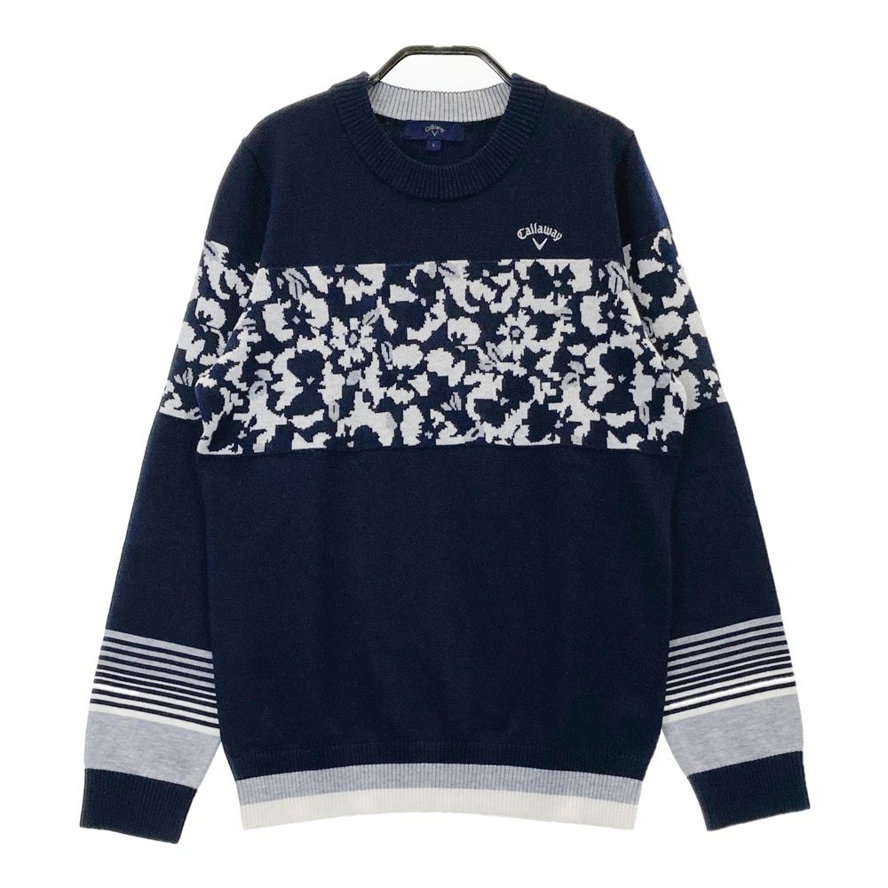 サイズ L CALLAWAY キャロウェイ モデル ウール混 ニットセーター 総柄 ネイビー系 240101520909 ゴルフウェア レディース ストスト