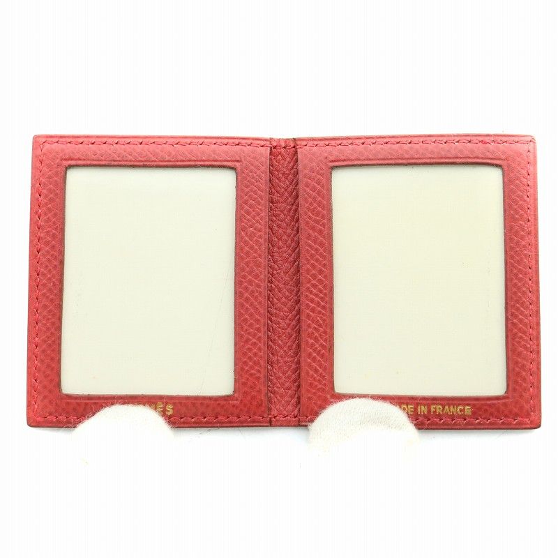 エルメス HERMES ミニフォトフレーム 二つ折り レザー 赤 レッド /BB