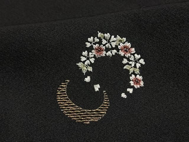 平和屋着物▽訪問着　単衣　刺繍　器物文　ほたる暈し　黒地正絹　逸品　AAAW1353fy 平和屋着物▽訪問着 単衣 刺繍 器物文 ほたる暈し 黒地正絹 逸品