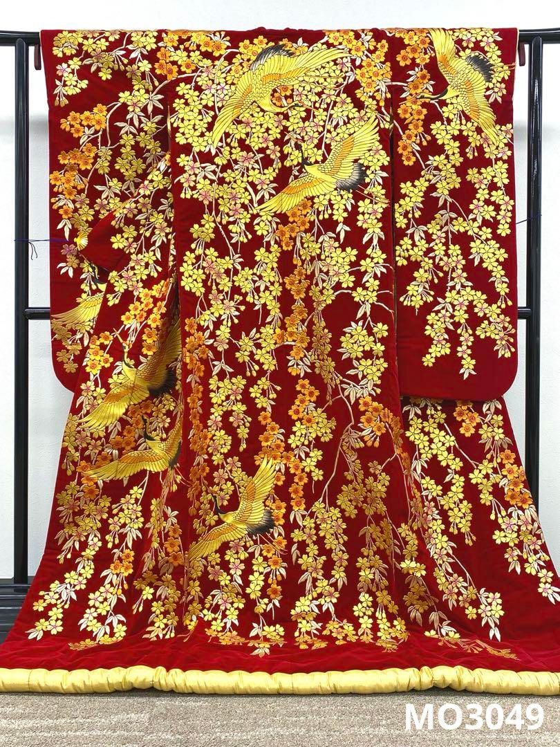 打掛 豪華 天鵞絨 金彩 鶴 グリッター箔 婚礼用 花嫁 身丈195cm