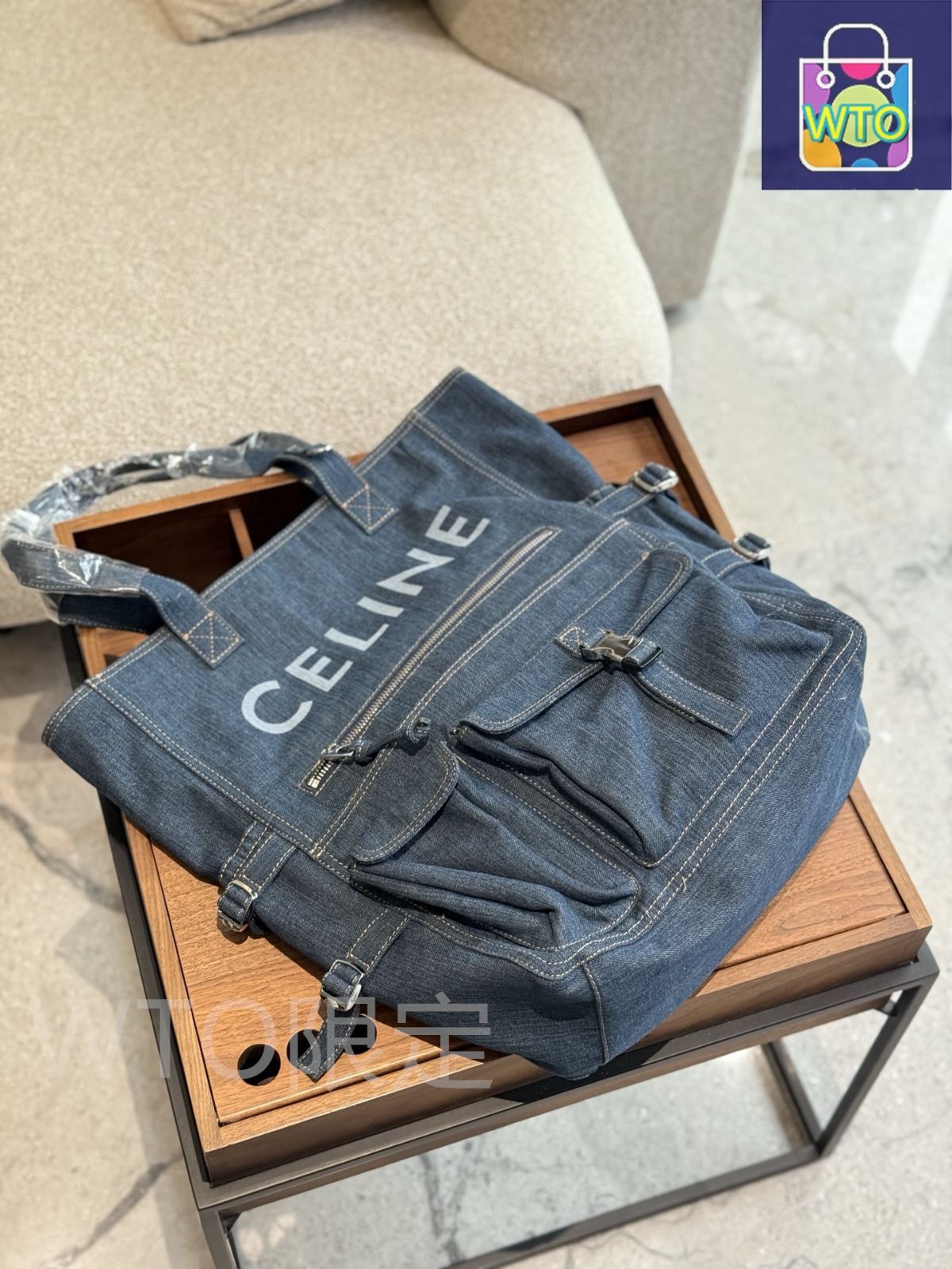 【24AW NEW】CELINE_unisex / ロゴ入り デニムトートバッグ 2022激安セール】CELINEコピーセリーヌトートバッグデニム生地
