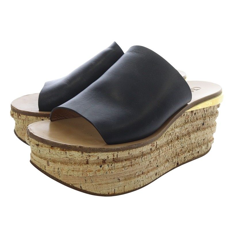 クロエ CHLOE Camille ウェッジソール サンダル レザー 36 黒