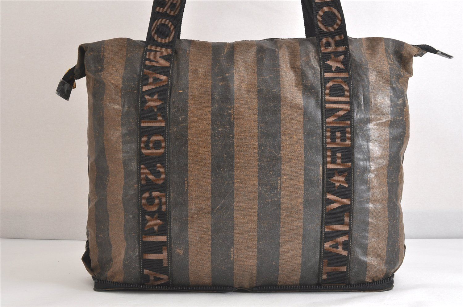 FENDI フェンディ ぺカン 折り畳み ショルダートートバッグ ピーブイシー レザー ブラウン ジャンク 2781N