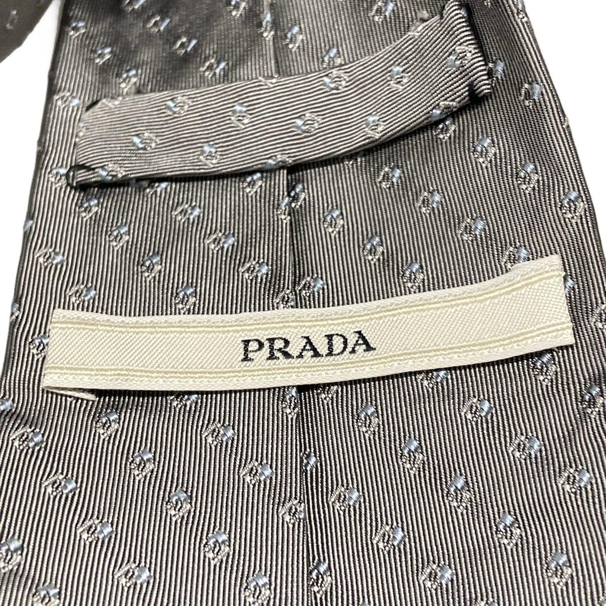 PRADA(プラダ) ネクタイ メンズ - グレー×ライトブルー ドット柄