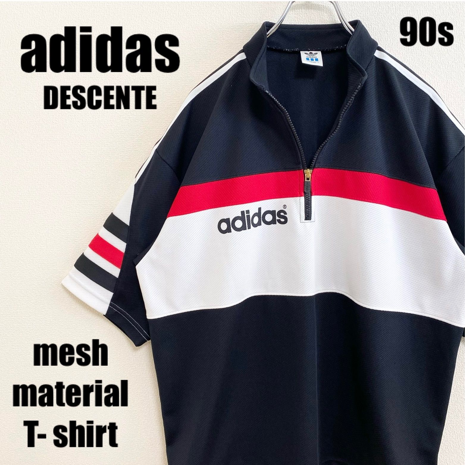 90s adidas アディダス ハーフジップ Tシャツ ゲームシャツ DESCENTE