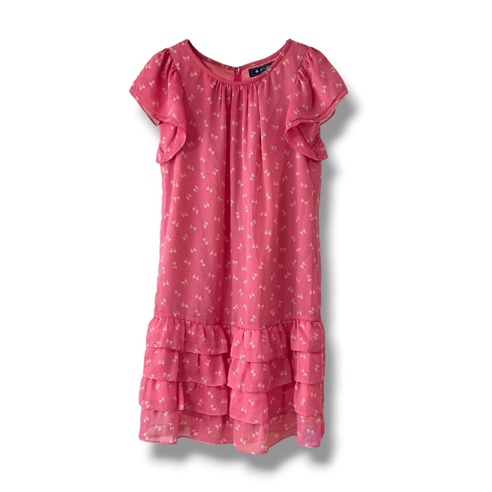 M S GRACY エムズグレイシー ピンク ドット柄 ワンピース ドレス ポリエステル 裏地キュプラ 日本製 36 Sサイズ相当 半袖 ティアードフリル レディース FS-321517 0000553OC