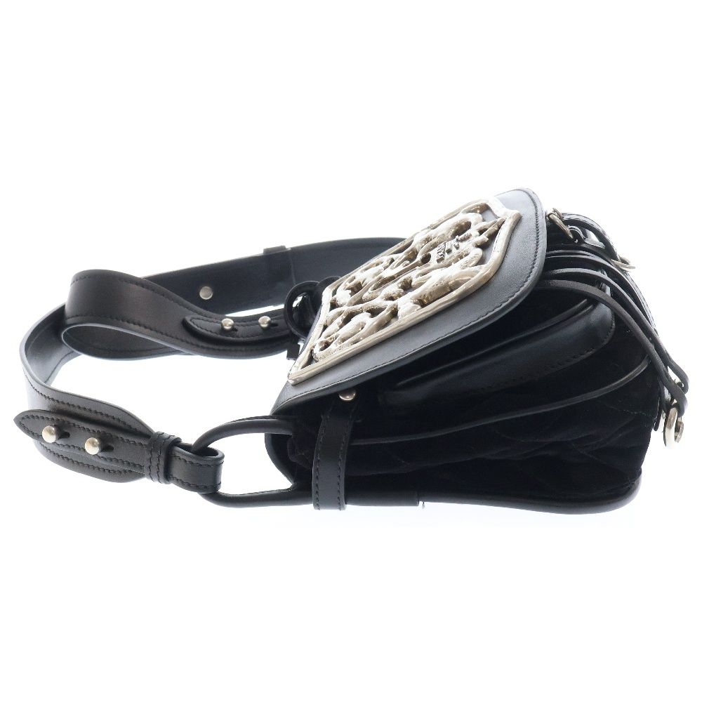PRADA (プラダ) ベルベット レザーフラップ フリンジ ショルダーバッグ  