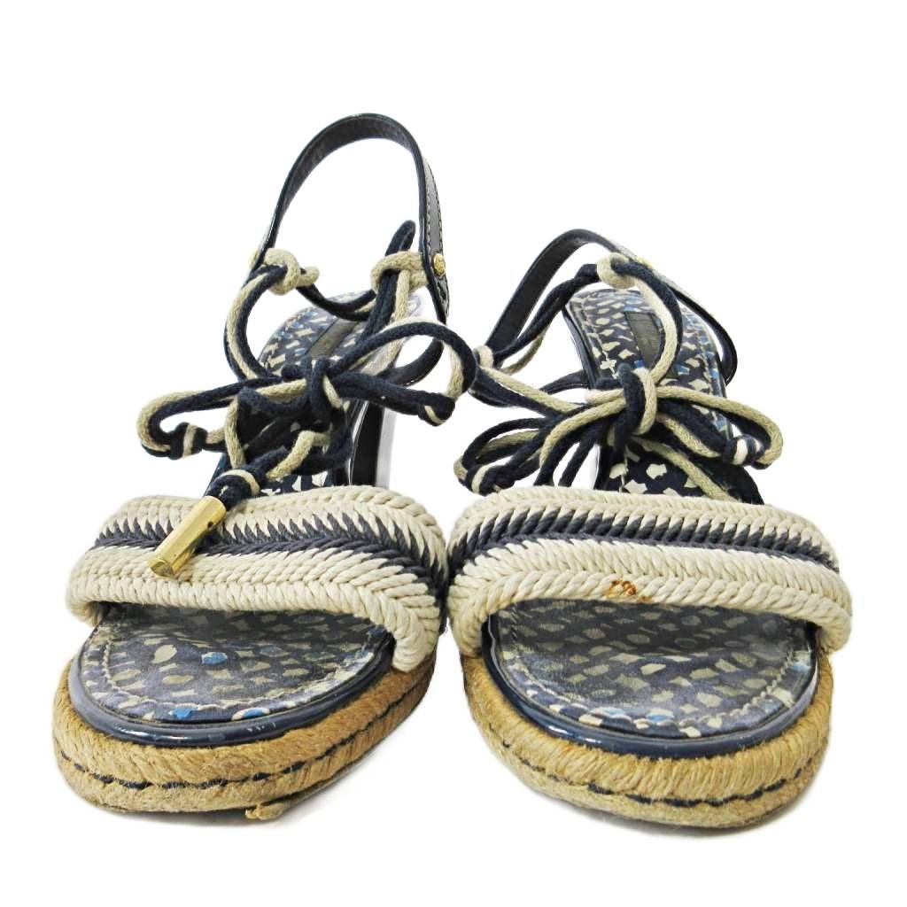 ヴィトン　アンクルストラップサンダル37.5 LOUIS VUITTON 極美品△LOUIS ルイヴィトン フェイムライン ロゴ