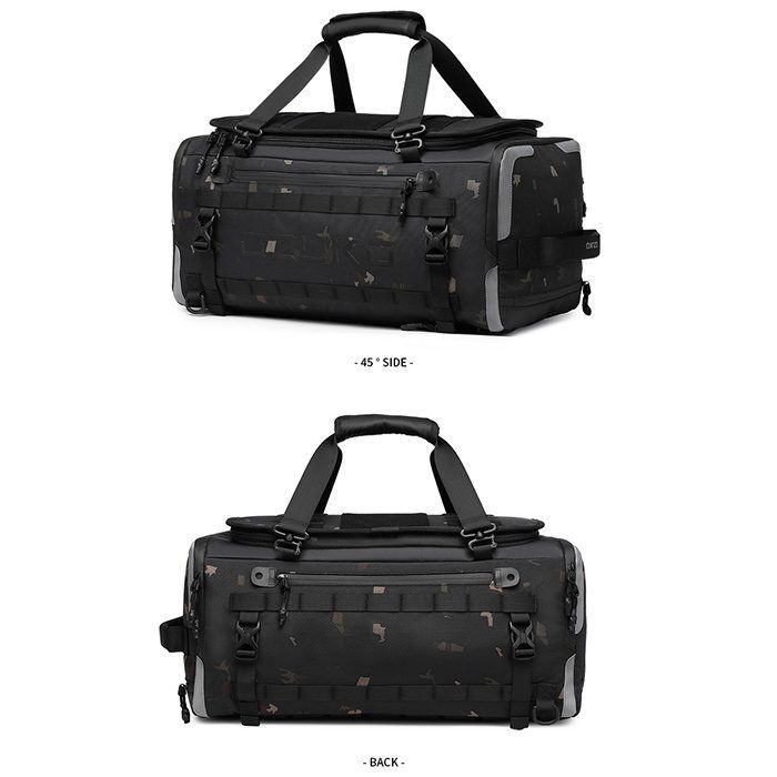 バイク シートバッグ 容量45L 汎用 防水 乾湿分離 2way ツーリング リュック リアバッグ 旅行 反射テープ|ショルダーストラップ 収納 迷彩