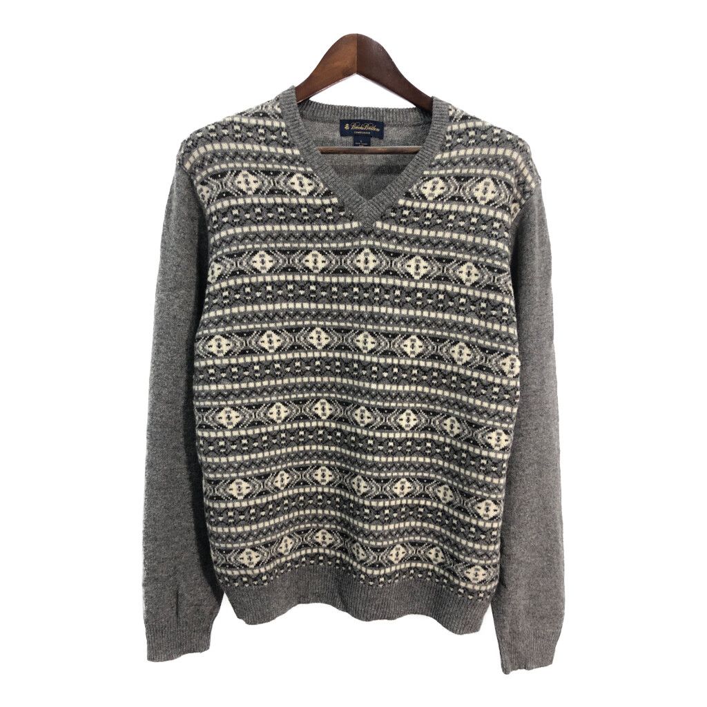 Brooks Brothers ブルックスブラザーズ キャメルヘアー ニット セーター ネイティブ柄 グレー (メンズ L) 中古 古着 S5999