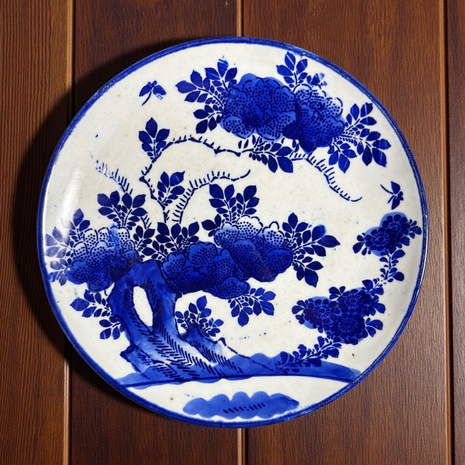 偲 古伊万里 赤絵皿 牡丹図 花や蝶 色絵 中皿 5客セット