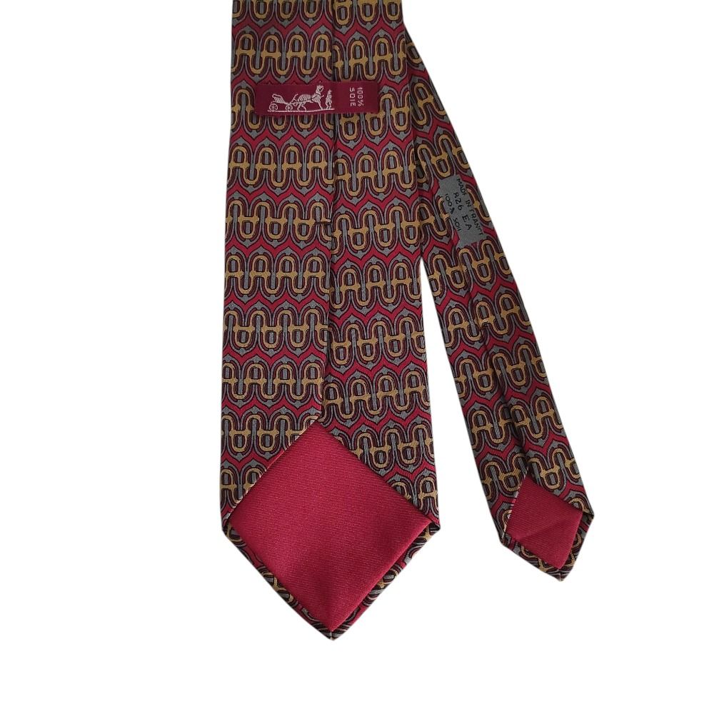 美品 HERMES エルメス ネクタイ シルク100% レッド系 総柄 美品 HERMES エルメス シルク ネクタイ メンズ 総柄 レッド系