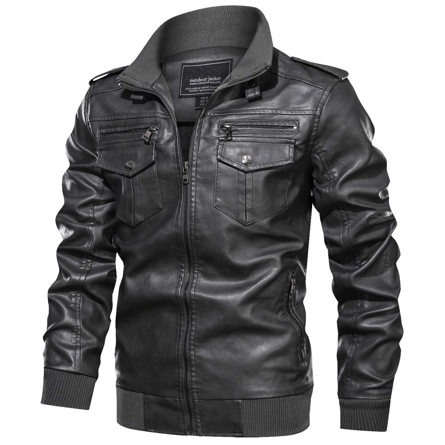 大特価　[KEFITEVD] ジャケット バイク ジャンパー メンズ フェイクレザージャケット 大きい 合皮ジャンパー シングル ライダース 上着 puレザー アウター 立ち襟 春 秋 冬