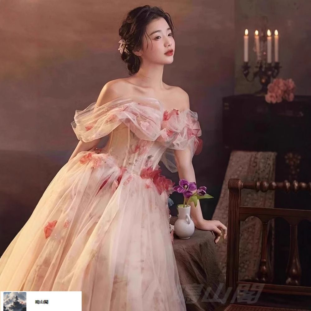 オフショルダー ローズモチーフ ドリーミープリンセスドレス｜成人式 婚約パーティー用｜気品溢れる軽ラグジュアリーイブニングドレスCYB19デザイン刷新