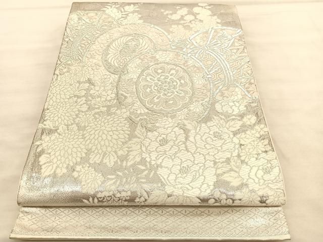 平和屋着物◎六通柄袋帯 唐織 美保姿 鼓花文 銀糸 正絹 逸品