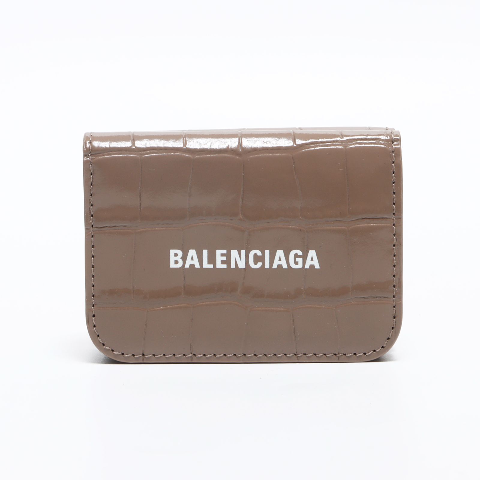 BALENCIAGA CASH レザー製 クロコ型押し 三つ折り ミニ財布 ロゴ