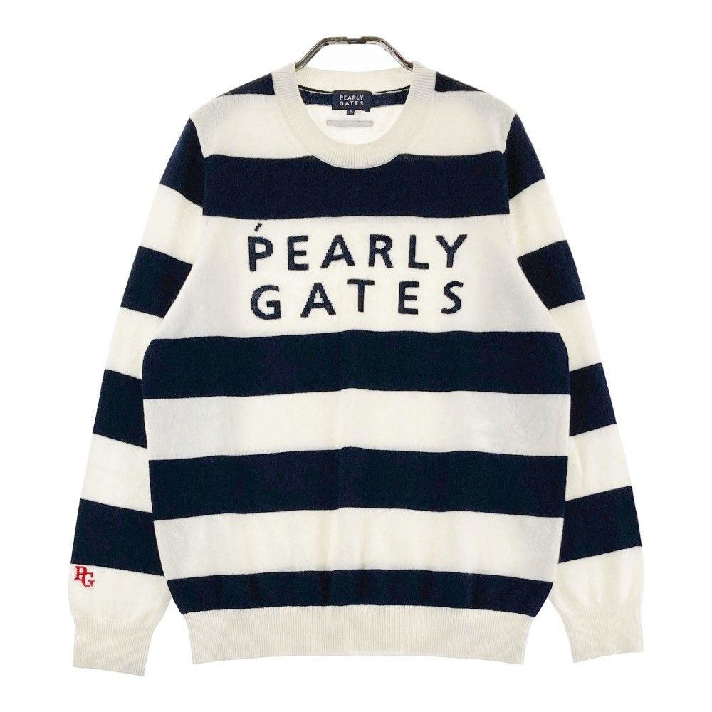 サイズ：5 PEARLY GATES パーリーゲイツ  ニットセーター カシミヤ混 ボーダー柄 ホワイト系 [240101311239] ゴルフウェア メンズ ストスト