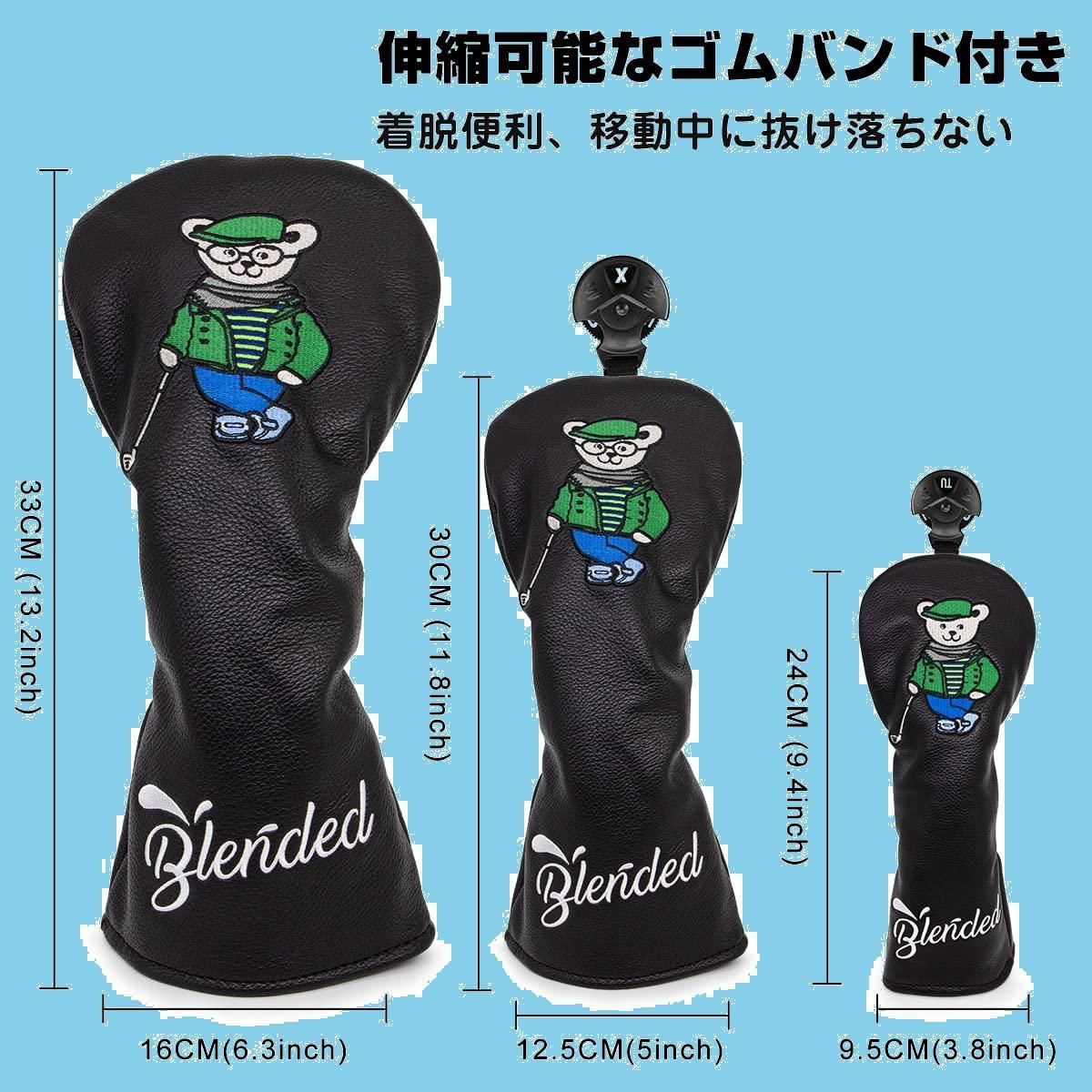 【特価セール】ゴルフクラブヘッドカバー ウッドカバー Bearゴルフ先生ドライバー フェアウェイウッド ユーティリティ ハイブリッド用ヘッドカバー 番号タグ付き ゴルフヘッドカバー PUレ ゴルフクラブヘッドカバー ウッドカバー Bearゴルフ先生ドライバー