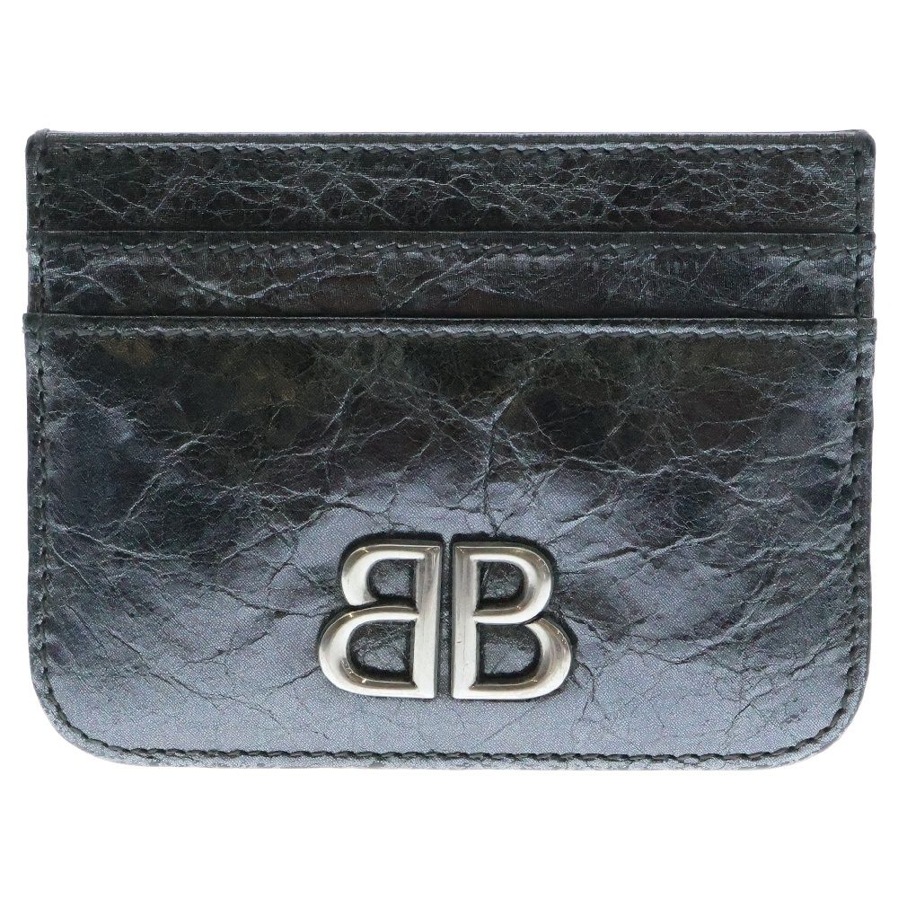 BALENCIAGA バレンシアガ モナコ カードホルダー カードケース 名刺入れ ブラック ダークシルバー レザー SV金具 765463 1314