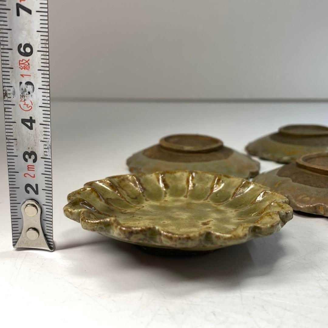 江戸中期 御深井焼 菊形小皿6枚 木箱付 横幅約7㎝ 東Y6-0410☆2F