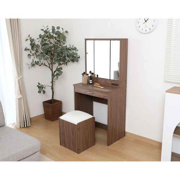 ドレッサー 三面鏡 スツール付き BR ブラウン 組立品 代引不可