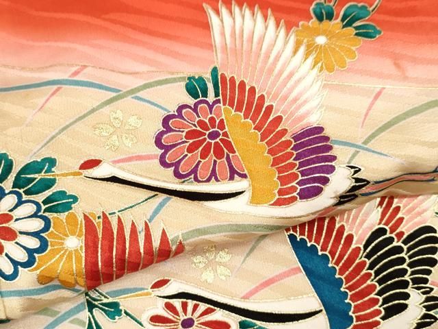 七五三に★枝垂れ桜に飛鶴　橙色に金彩　七歳着物セット 七五三に☆枝垂れ桜に飛鶴 橙色に金彩 七歳着物セット