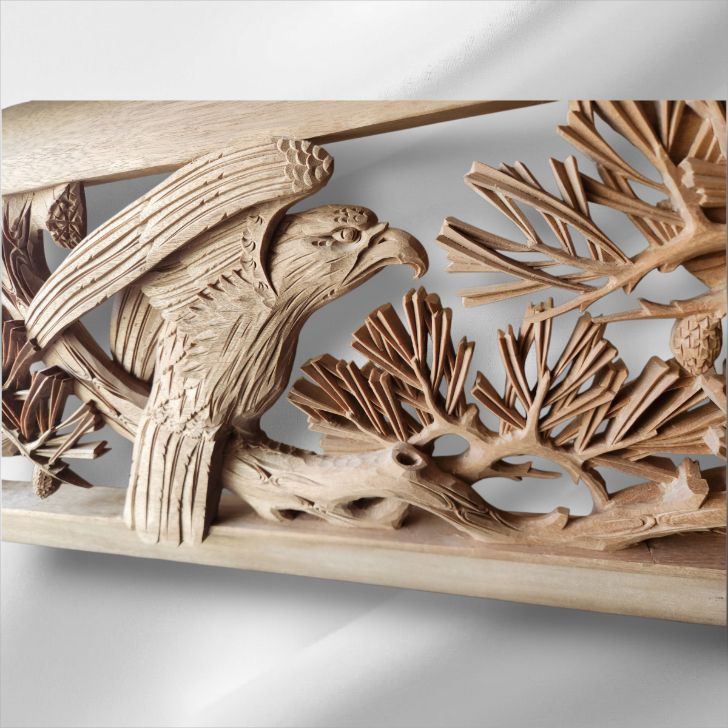 欄間 松と鷹 アンティーク 二枚セット 欄間（松と鷹）木製の彫刻装飾