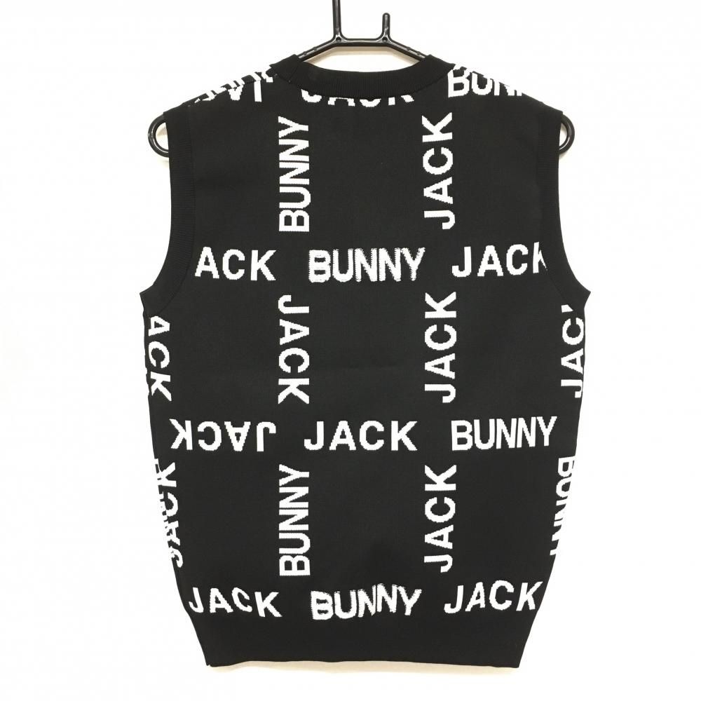 超 ジャックバニー ニットベスト 黒×白 ロゴ総柄 レディース 0 S ゴルフウェア モデル Jack Bunny