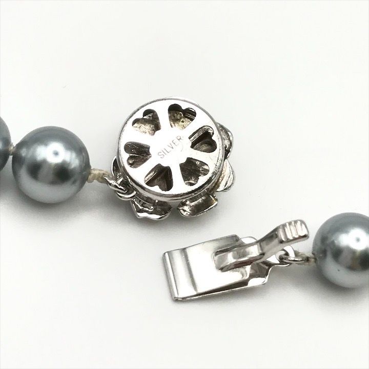 高級品 美品 アコヤ真珠 パール ブルー ネックレス シルバー 刻印 美品✨あこや真珠 パール ネックレス Silver刻印 ブルーグレー