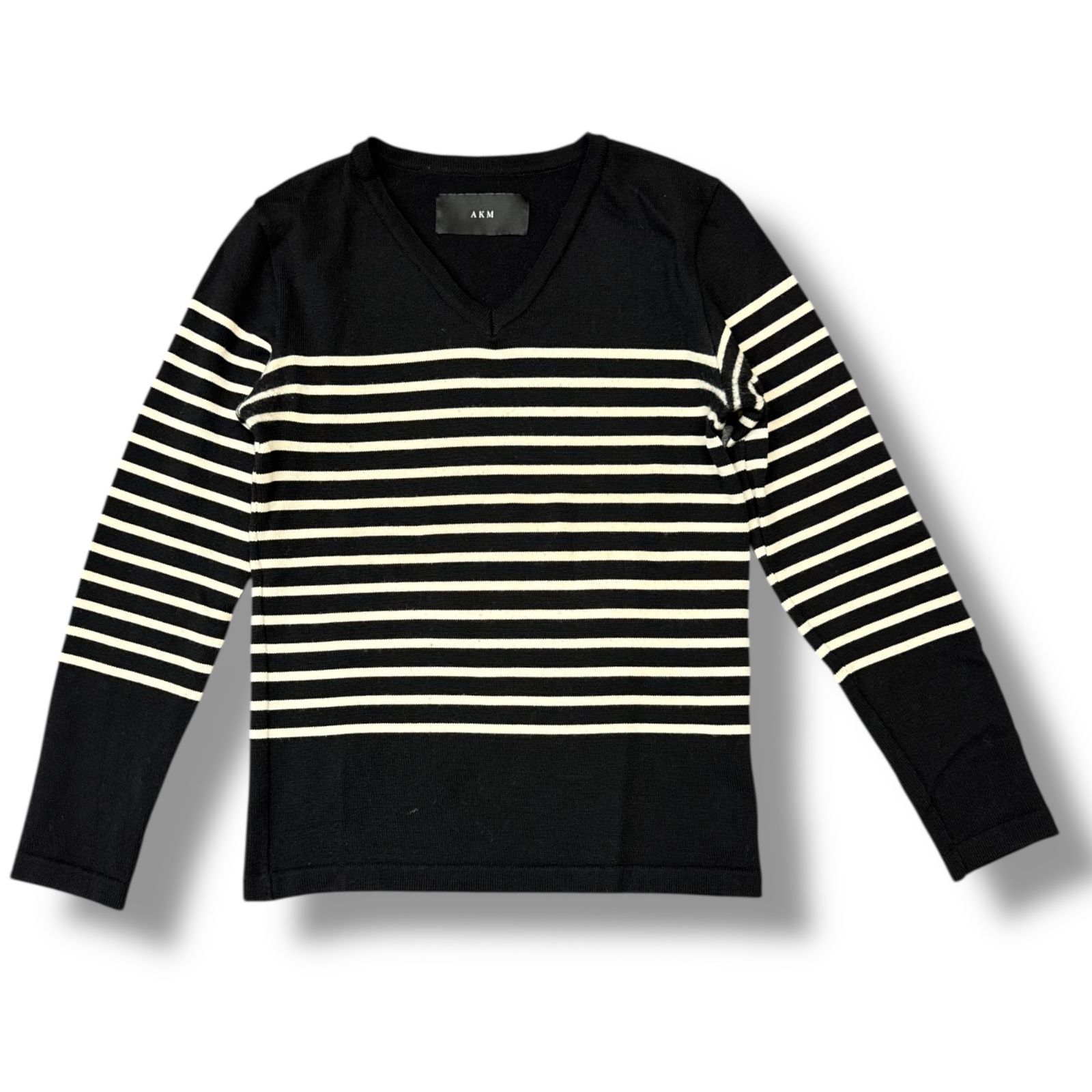 参考上代39900円 AKM border V neck L/S ボーダーVネック ロング 
